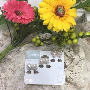 (3) Pairs Icing Faux Pearl Bead Clip-On Earrings